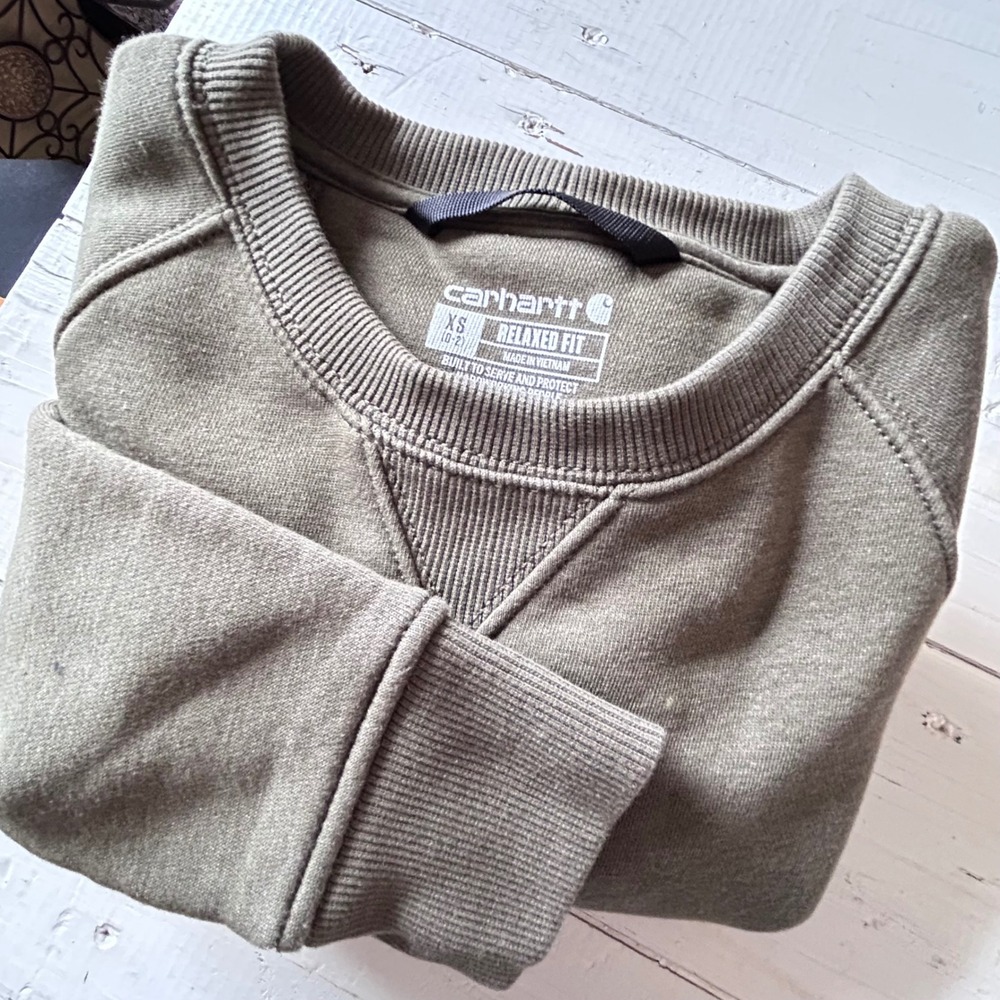 Carhartt Olive Green Relaxed Fit Logo Graphic Long Sleeve Sweatshirt XS‎